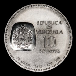 Venezuela 10 Bolivares 1973 Y45 Ag EXC+