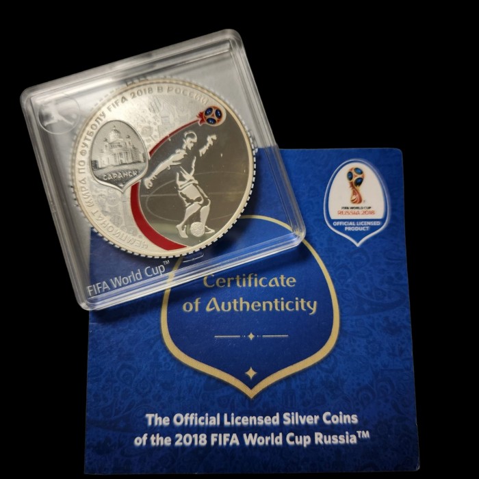 Rusia 3 Rublos 2018 copa mundial FIFA Saransk KMNEW Ag Proof UNC