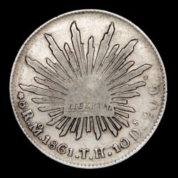 Mexico 8 Reales 1861 Mo TH KM377.10 Ag Bueno