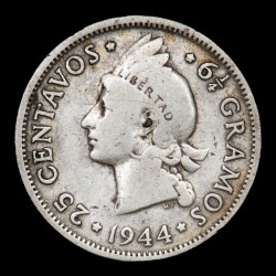 Republica Dominicana 25 Centavos 1944 KM20 Ag B+