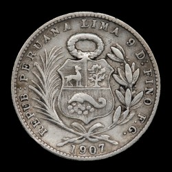 Peru 1/5 Sol 1907 FG KM205.2 Ag MB