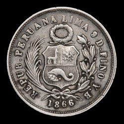 Peru 1 Dinero 1866 YB KM190 Ag EXC