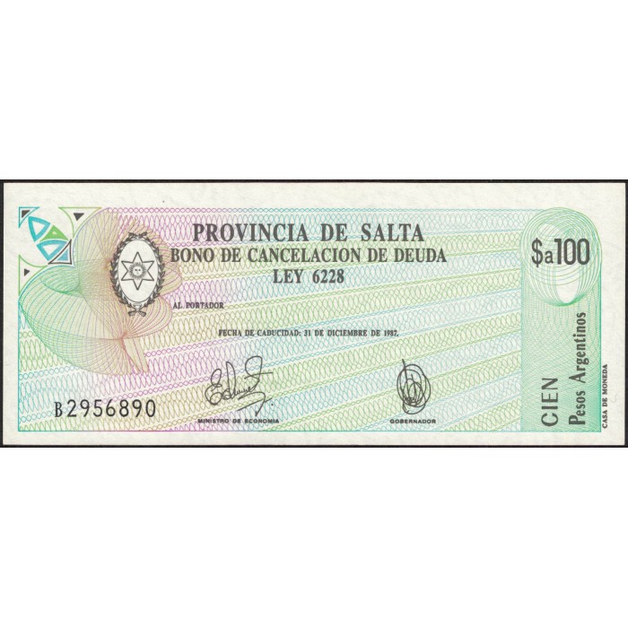C001 Bono Salta 100 Pesos Argentinos UNC