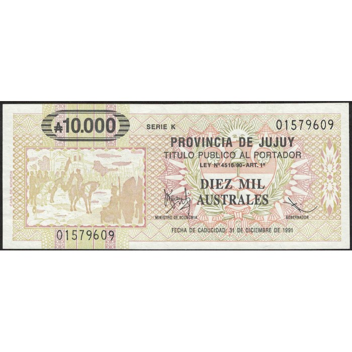 C024 Bono Jujuy 10000 Australes 1990 EXC+/UNC