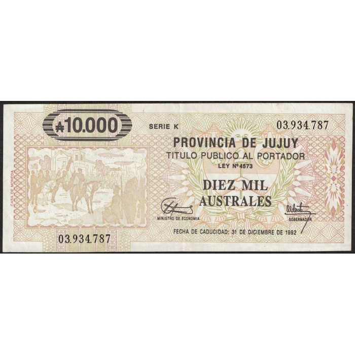 C025 Bono Jujuy 10000 Australes EXC-