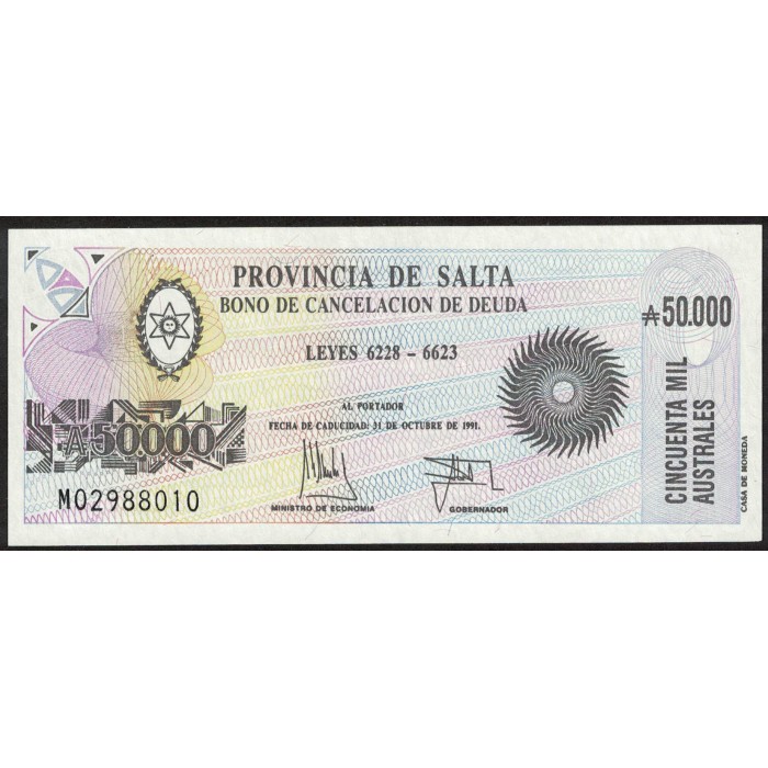 C085 Bono Salta 50000 Australes EXC+