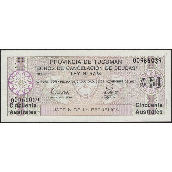 C118 Bono Tucuman 50 Australes UNC