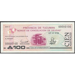 C119 Bono Tucuman 100 Australes Numeracion muy baja UNC
