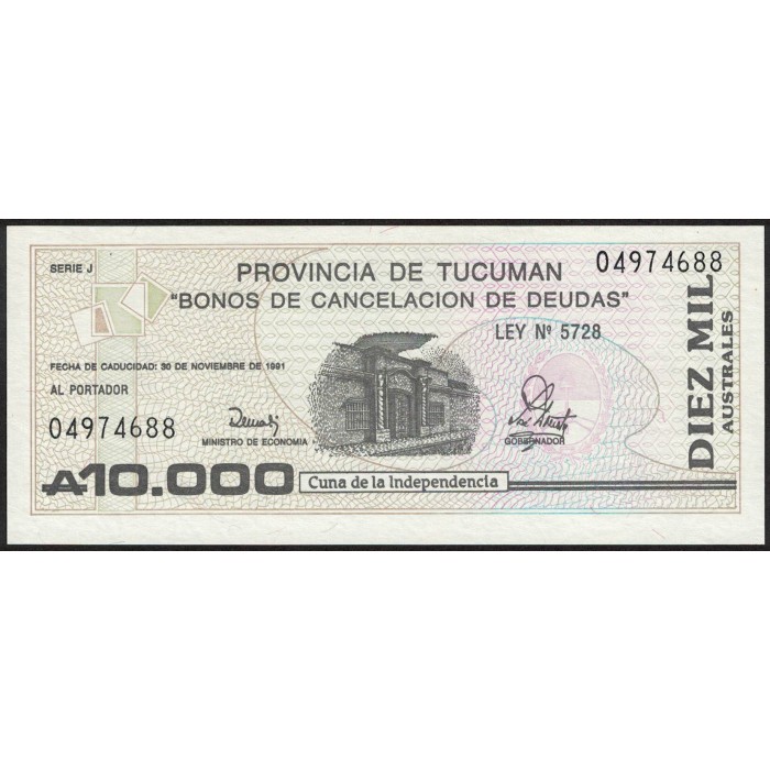 C132 Bono Tucuman 10000 Australes UNC