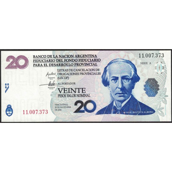 C206 Modificatorios Bono Lecop 20 Pesos UNC