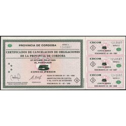 C263 Bono Provincia de Cordoba 5 Pesos CECOR EXC+