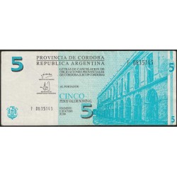 C290 Bono Provincia de Cordoba 5 Pesos LECOP MB+