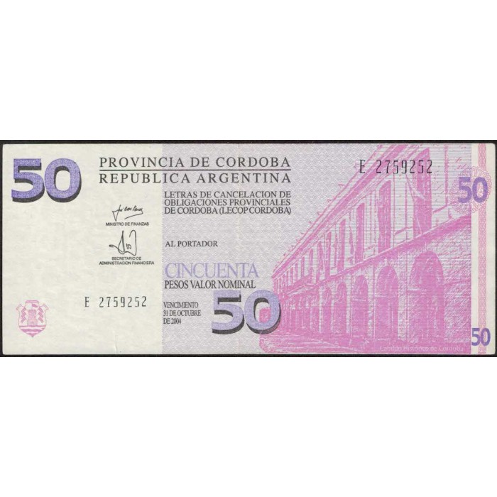 C304 Bono Provincia de Cordoba 50 Pesos LECOP MB+/EXC