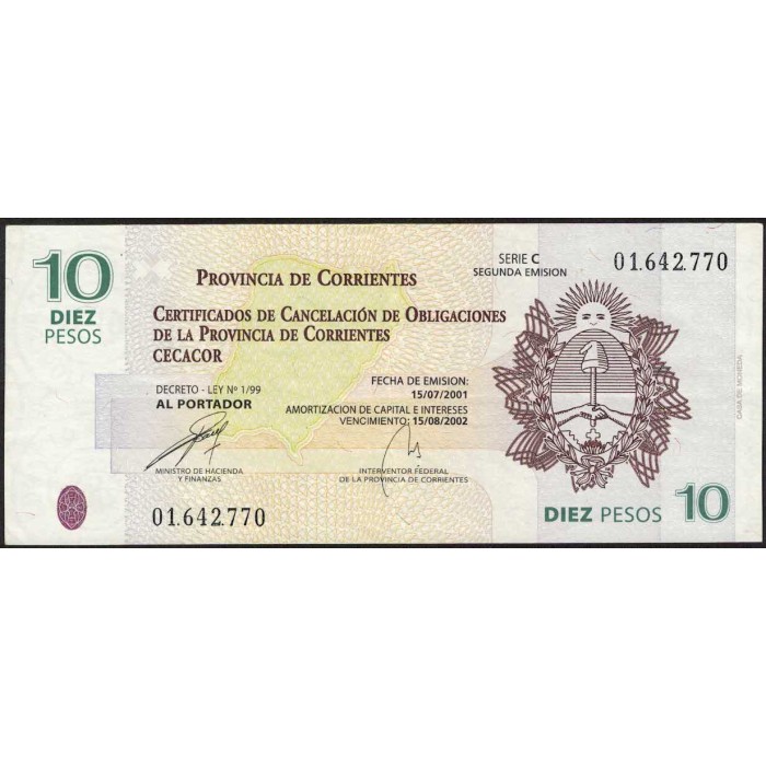 C319 Bono Provincia de Corrientes 10 Pesos MB/EXC