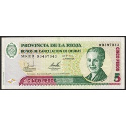 C362 Bono Provincia de La Rioja 5 Pesos Serie B Eva Peron MB/EXC
