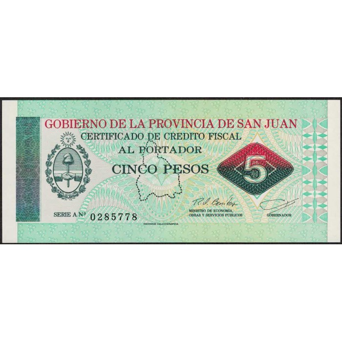 C426 Bono Provincia de San Juan 5 Pesos UNC