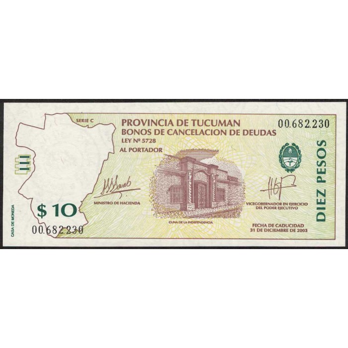 C439 Bono Provincia de Tucuman 10 Pesos UNC