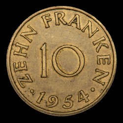 Saarland Alemania 10 Franken 1954 KM1 Bronce MB+