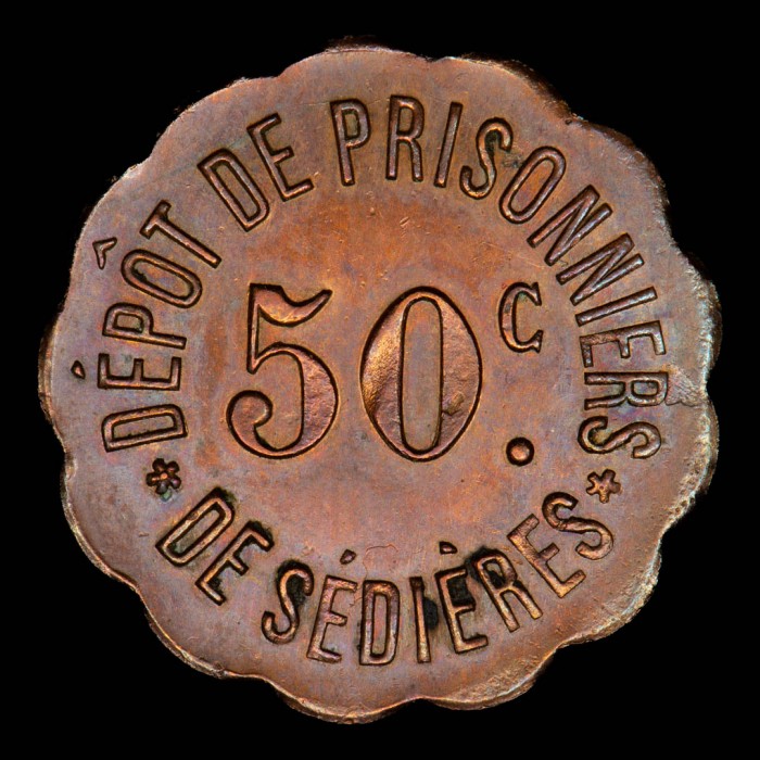 Francia Token 50 Centavos 1916 Prision de Sedieres EXC