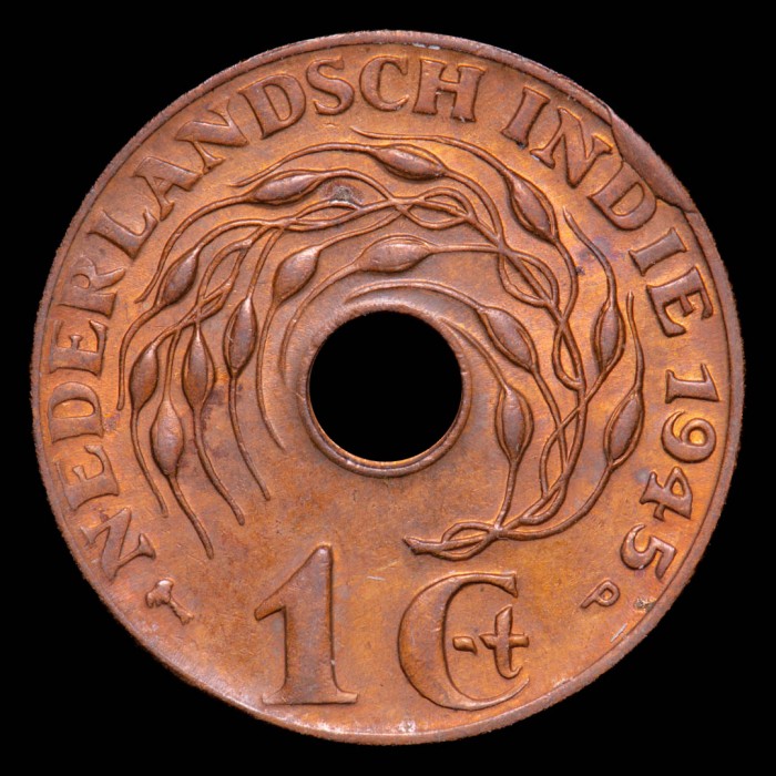 India holandesa 1 Centavo 1945 KM317 Cobre UNC