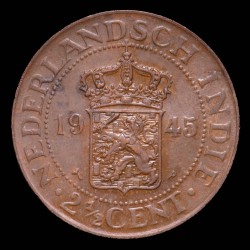 Indias Orientales holandesas 2 1/2 Cent 1945 KM316 Cobre UNC