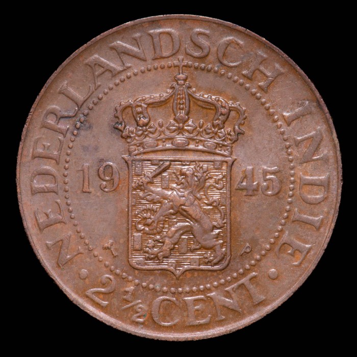 Indias Orientales holandesas 2 1/2 Cent 1945 KM316 Cobre UNC