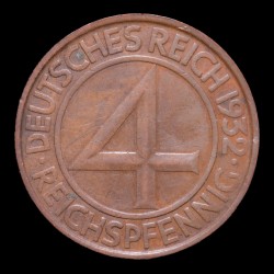 Alemania Weimar 4 Reichspfenning 1932G KM75 Cobre EXC