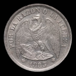 Chile 1 Peso 1883 KM142 Ag EXC+