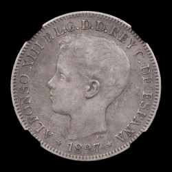 Filipinas colonia Española 1 Peso 1897 KM154 Ag NGC XF45