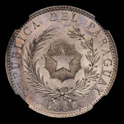 Paraguay 1 Peso 1889 KM5 Ag NGC AU55