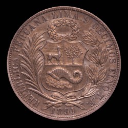 Peru 1 Sol 1891 TF KM196.24 Ag EXC