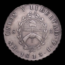 Argentina 8 Reales 1813 CJ4.1.27 KM5 Ag MB/EXC