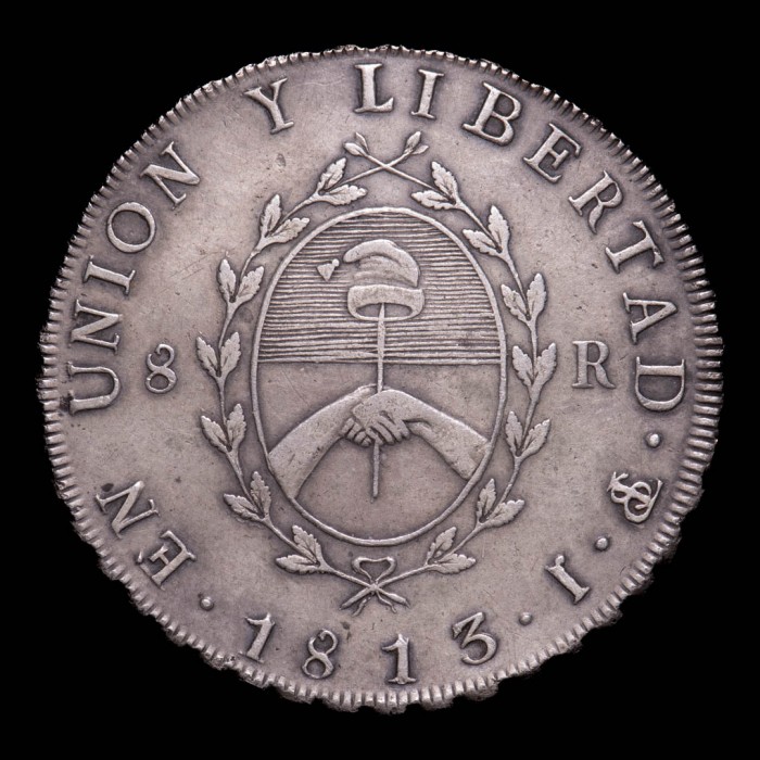 Argentina 8 Reales 1813 J CJ4.1.27 KM5 Ag MB/EXC