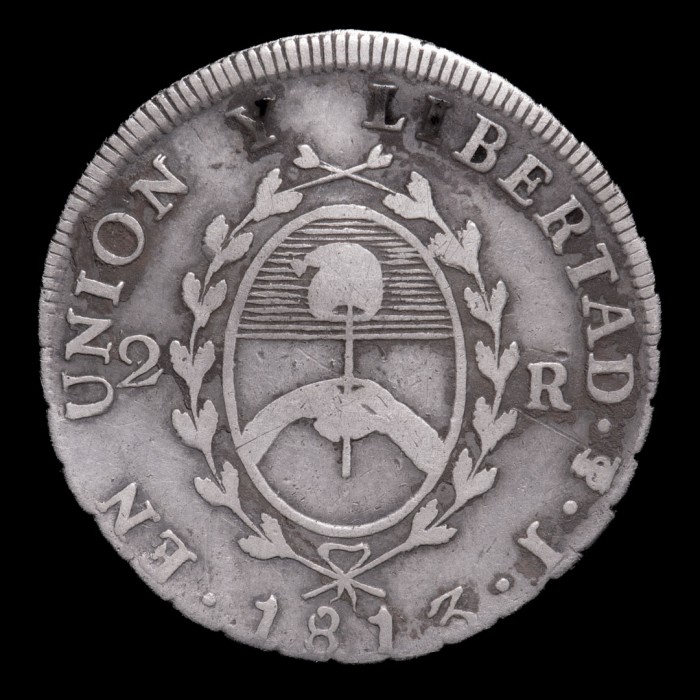 Argentina 2 Reales 1813 A1-R1 CJ10.1.1 KM3 Ag MB