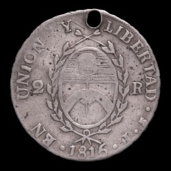 Argentina 2 Reales 1815 A1-R1 CJ11.1.1 KM3 Ag Buena Perforada