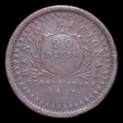 Buenos Aires 20 Decimos 1827 Rev. Moneda Cobre MB