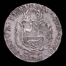 Peru Cuzco 8 Reales 1828 G KM142.2 Ag MB+