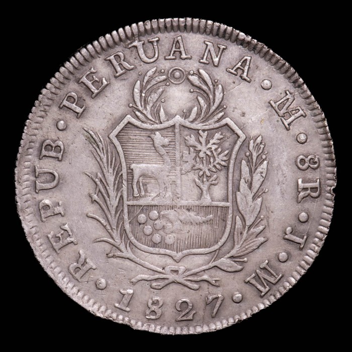 Peru Lima 8 Reales 1827 JM KM142.1 Ag MB+