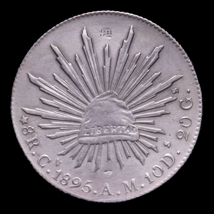 Mexico Culiacan 8 Reales 1895CN AM KM377.3 Ag EXC