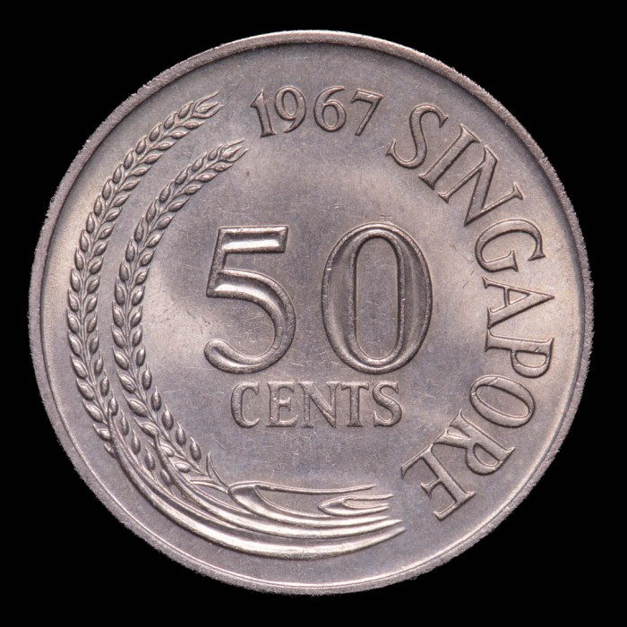 Singapur 50 Centavos 1967 KM5 Pez Leon CuNi UNC