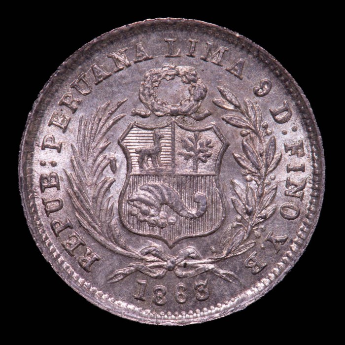 Perú 1/2 Dinero 1863 Y.B KM189 Ag UNC