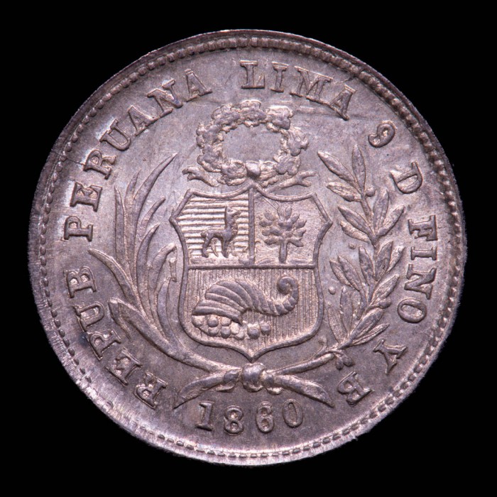 Peru 1/2 Real 1860 YB KM180 Ag UNC