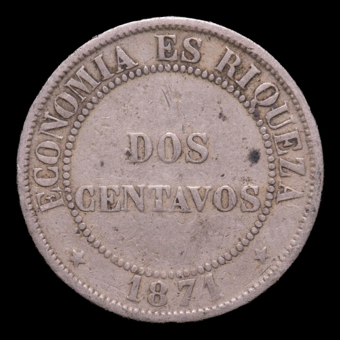 Chile 2 Centavos 1871 KM147 Cuproniquel MB-