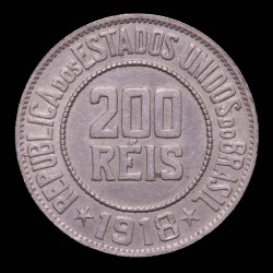 Brasil 200 Reis 1918 KM518 Cuproniquel EXC