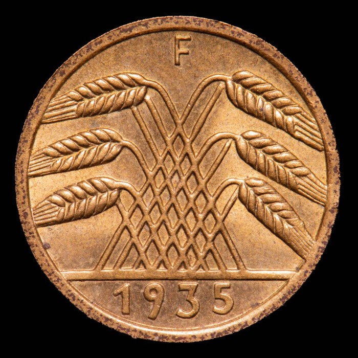 Alemania Weimar 5 Reichspfenning 1935 KM39 Bronce UNC