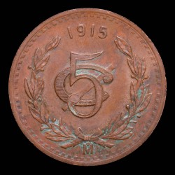 Mexico 5 Centavos 1915 KM422 Cobre MB/EXC