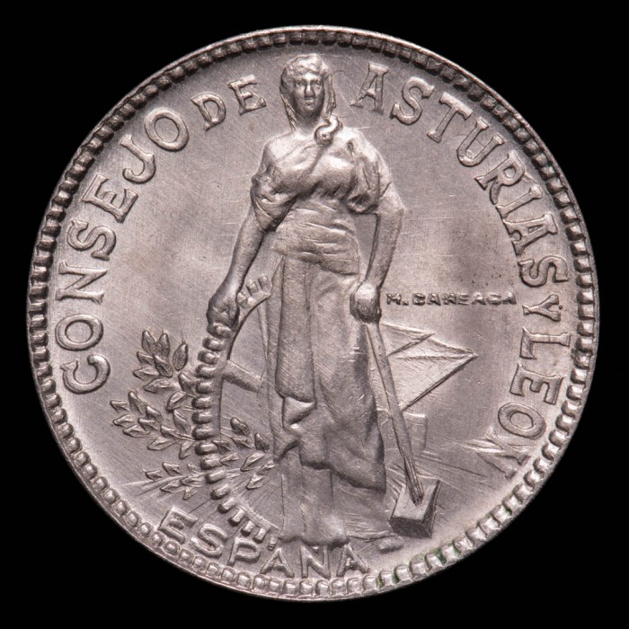 España Asturias y Leon 2 Pesetas 1937 KM3 CuNi UNC