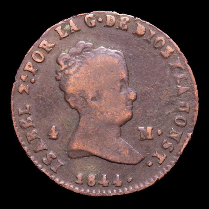 España 4 Maravedies 1844 Isabel II KM530.3 Segovia Cobre MB+