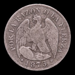 Chile 1 Decimo 1873 KM136.2 Ag B- Principios Perforacion