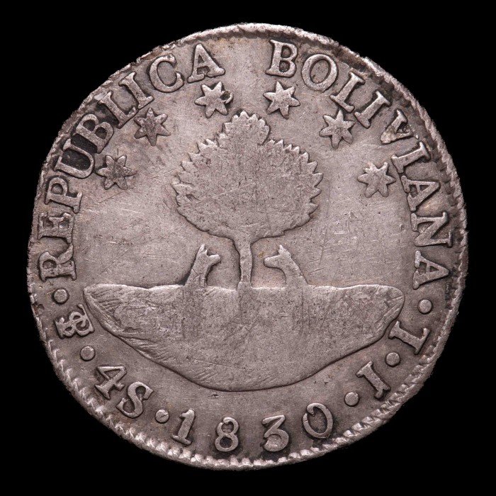 Bolivia 4 Soles 1830 PTS JL KM96a Ag MB